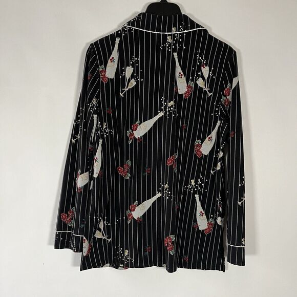 Soma Pajama Top Embraceable Medium Champagne Pin Stripe Floral Berries New Year‎ - Picture 7 of 10